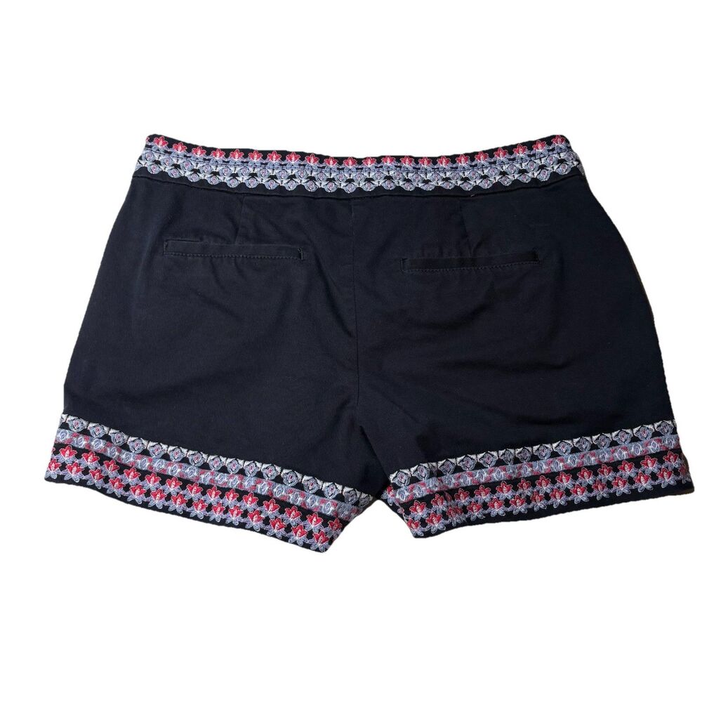 Loft Black Blue Red Floral Embroidery Trim Cotton Blend Shorts Womens Size 2